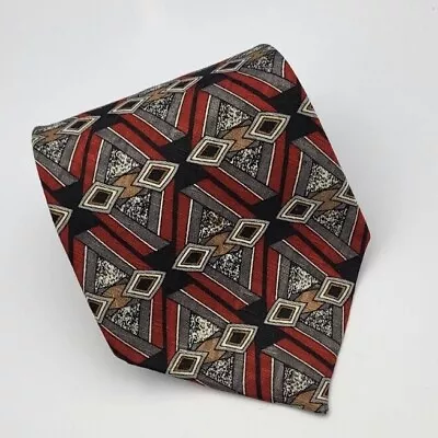 Martin Wong Tie Red Black Gray Geometric Men Necktie USA 55.5 X 3.75 • $11.24