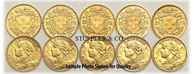 Lot Of 10 Pre-1933 Swiss HELVETIA 20 Franc Gold Coins BU Brilliant Uncirculated • $4962.03