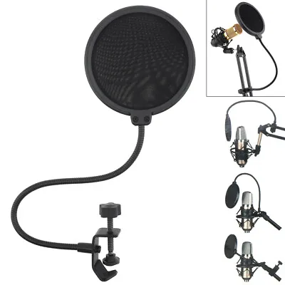 Studio Microphone Pop Filter Dual Layered Flexible Mic Shield W/ Gooseneck Clip • $7.79