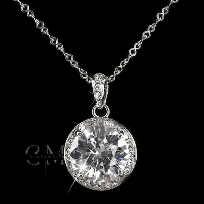 2.50 CT Round Cut Moissanite Halo Wedding Pendant Solid 14K White Gold For Women • $402.21