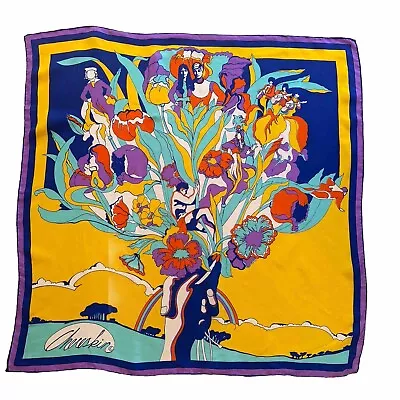 Vintage 1970s Ron Chereskin Psychedelic Silk Rayon Scarf 29” Square Hand Bouquet • $120
