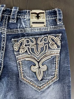 Rock Revival Jeans Slim Boot Mens 32 Light Blue Premium Stretch Designer Denim • $79.99