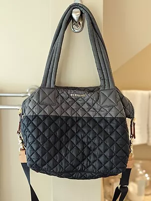 $250 MZ Wallace Nylon Medium Sutton Bag Quilted Bag Gray Black (Magnet Rec) • $150