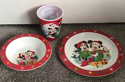 Christmas Mickey Minnie Kids Toddlers 3 Pc Dinner Breakfast Set Plate Bowl Cup B • £6.50