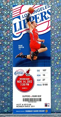 Nov 14 2012 Miami Heat @ LA Clippers LeBron James 28 Pts SEASON Ticket Stub • $19.99