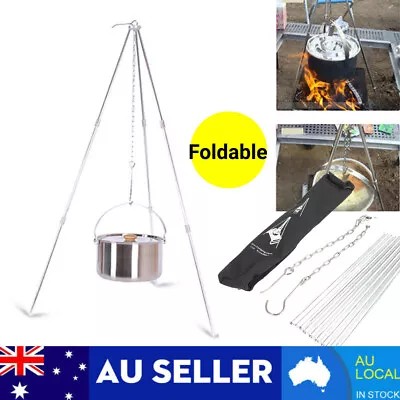 Camping Cooking Tripod Outdoor Campfire Cooker BBQ Bushcraft Survival Gear Kit_ • $22.98