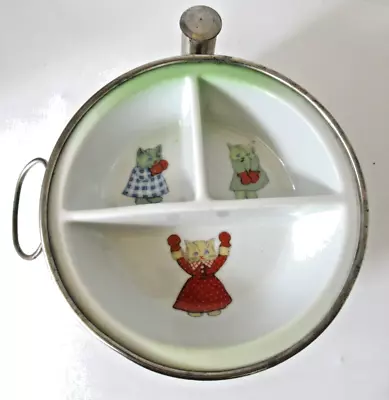 VINTAGE G W Co. Baby Food Divided Warming Plate Kittens In Red Mittens Hot Water • £23.75