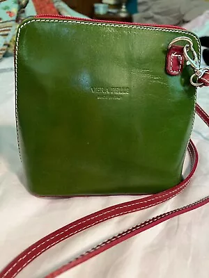 Vera Pelle Green N Red Cross Body Purse Made In Italy Cute New No Tags • $38.50