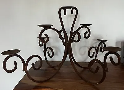 Vintage Scroll Wrought Iron 7 Pillar Candelabra Copper Color Moves Positions • $27