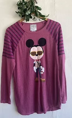 Disney Boutique Mickey Mouse Hipster Top Woven Striped Raglan Sleeve XL Pink • $18.99