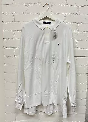 Polo Ralph Lauren Long Sleeve Vintage Lab Classic Fit Mesh Polo Shirt White XXL • £0.99