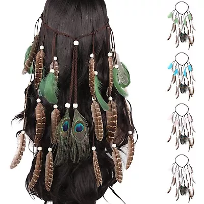 Women Feather Headband Boho Hippie Headdress Headpiece American Style Festival • $23.37