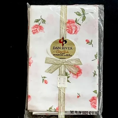 Vintage Pillowcases No-Iron Pink Roses DAN RIVER Cotton Blend NEW OLD STOCK • $19.99