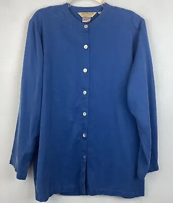 £15.11 • Buy Norm Thompson Size L Womens Blouse Blue Tencel Button Up Shirt Jacket Long