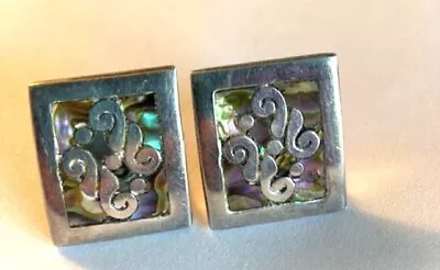 Vintage Mexico Taxco Cufflinks Sterling Silver With Abalone Inset. • $25