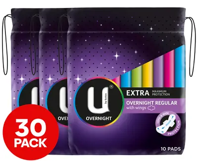 3x U By Kotex Extra Overnight Pads Maxi Wings Feminine Care Sanitary Napkin 10pk • $17.70