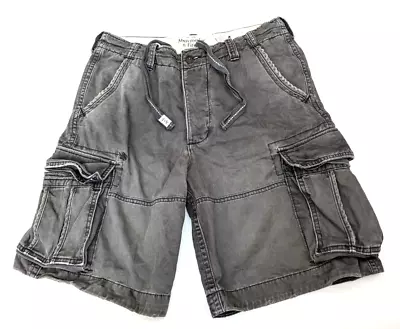 Abercrombie Fitch Cargo Shorts Mens W34 Grey Distressed Military Heavy 90s Y2K • £52.90