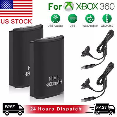 2 Battery Pack Charger Dock USB Cable For Microsoft Xbox 360 Wireless Controller • $12.89