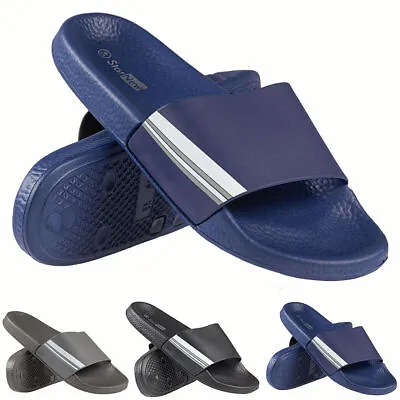 Men Slider Slip On Mules Beach Holiday Pool Shower Flat Summer Sandals Shoe Size • £7.95