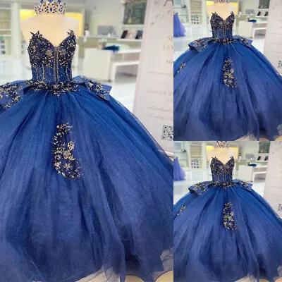 Navy Quinceanera Dresses Strapless Glitter Sweet 15 16 Pageant Prom Ball Gowns • $142.39