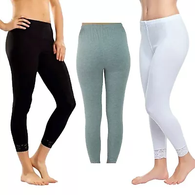 REDUCED* Women`s Lace Edge Leggings Cotton Full Length Lace Trimmed Long Legging • £5.99