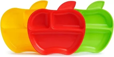 Munchkin Baby Feeding Dishes Food Weaning Lil Apple Plates 3Pk • £9.75