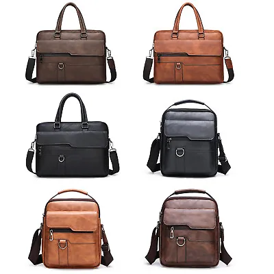 Mens Messanger Bag Briefcase Shoulder Crossbody Bag PU Leather Travel Business • $14.99