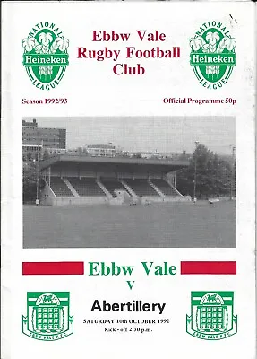 Ebbw Vale v Abertillery 10 Oct 1992 Ebbw Vale RUGBY PROGRAMME • £4.99