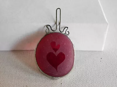 Silver Red Frosted Heart Glass Pendant • $15.96