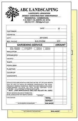 Landscaping Gardening Invoices Receipts 2 Part NCR Custom Printed W/your Info • $38