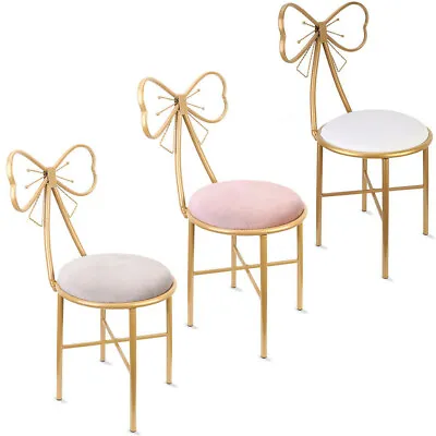 2X Golden Butterfly Backrest Chairs Velvet/Leather Cushion Dressing Table Stools • £59.96