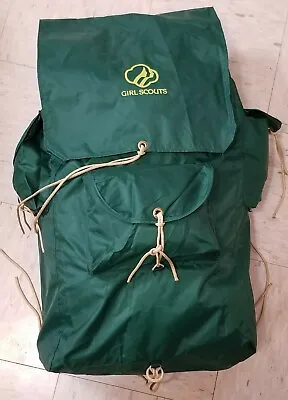 Vintage 1980s Girl Scouts Large 3 Outside Pockets Green Nylon Backpack No Frame  • $34.95