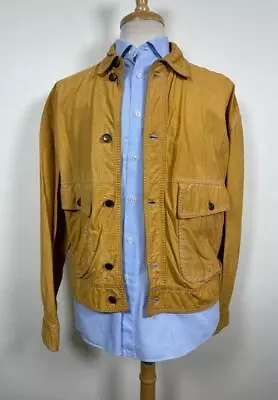 1980s GLAM VINTAGE ITALY GOLDEN LEATHER SHIRT JACKET Coat Size M Drop Shoulder • $74.99