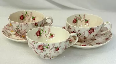 Copeland Spode Rosebud Chintz ~ 3 Cups And 2 Saucers Lot Of 5 ~ England • $39