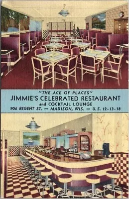 MADISON Wisc. Postcard  JIMMIE'S CELEBRATED RESTAURANT & Cocktail Lounge  Linen • $4.80