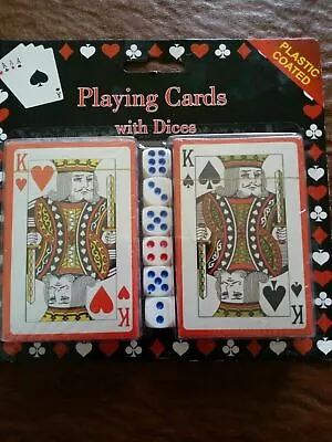 Plastic Coated 2 Pack Of Playing Cards With 6 Dice  • £3.49