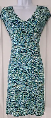 £34.99 • Buy Womens Brora Blue Green Abstract Neck Back Tie Belt Sleeveless Dress 8.