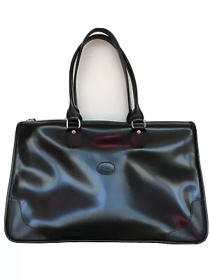 Longchamp Large Black Leather Shoulder Tote Bag With Double Handles Zipper Top • $295