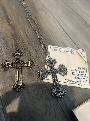 Vtg Sarah Coventry 3  Cross Necklace Florentine 1973- 74 Limited Edition W Paper • $42.99