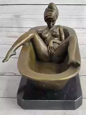 Signed Preiss Lost Wax Nude Lady In Hot Tub Bronze Sculpture Marble Statue Deco • $968.50