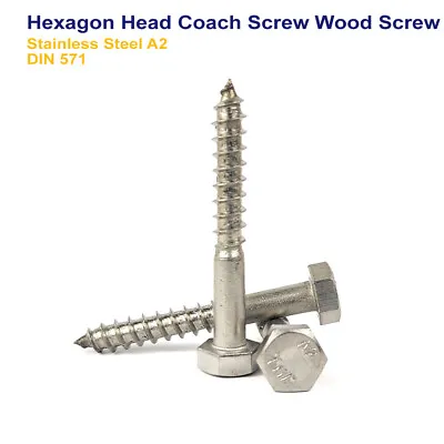 M12 X 120mm HEXAGON HEAD COACH SCREW WOOD SCREWS STAINLESS STEEL A2 DIN571 • £3.69