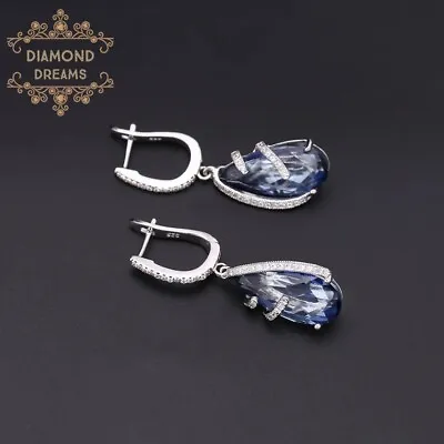 Natural 15.78ct Iolite Blue Mystic Quartz 925 Sterling Silver Drop Earrings • $65.19