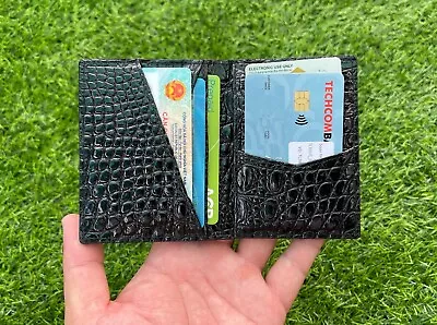 Black Crocodile Slim Minimalist Wallet RFID Mens Leather Credit Card Holder • $61.75