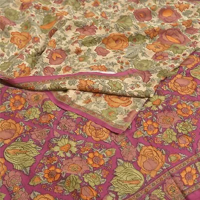 Sanskriti Vintage Sarees Multi Pure Crepe Silk Printed Sari Floral Craft Fabric • $38