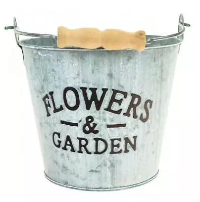 Flowers & Garden 18cm Metal Bucket Handle Rustic Grey Kitchen Window Planter Pot • £3.99