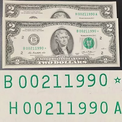 $2 Matching Serial Numbers Including A Star Note New York  Uncirculated  • $130