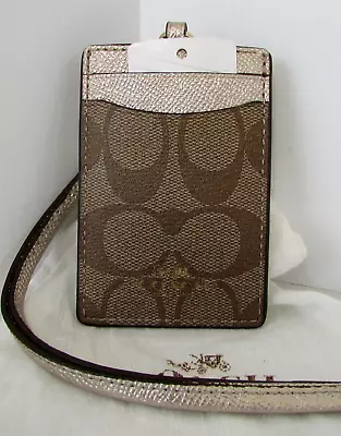 Coach Signature ID Lanyard Khaki Platinum Card Holder NWT • $85.09