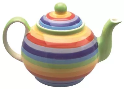 Large Rainbow Teapot Hand Painted Ceramic Striped Fairtrade Made • £18.99
