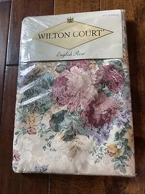 Vintage NOS Wilton Court English Rose Tablecloth Oblong 60” X 118” Floral NEW • $45