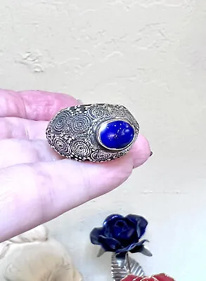 Antique Middle Eastern Hand Crafted Ornate Sterling Silver Lapis Lazuli Ring • $68